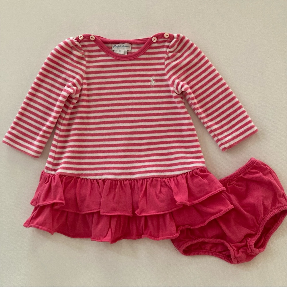 Ralph Lauren Baby Girl 6 Months Pink Velvet Dress Fall Winter